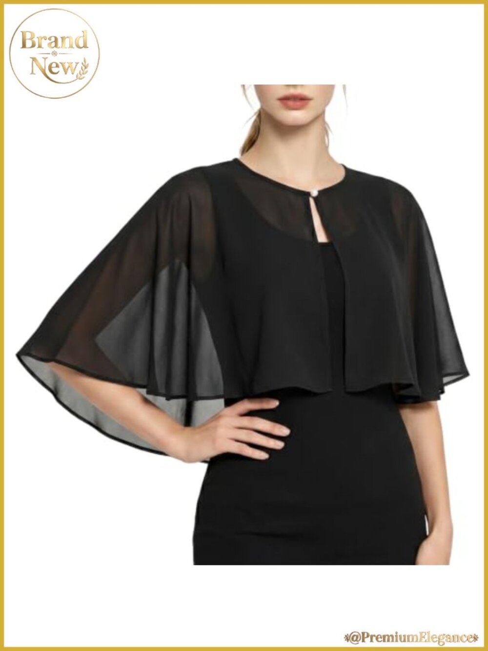 Chiffon Shawl Wrap Capelet Pearl Button Formal
